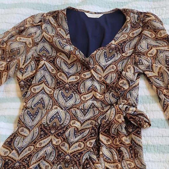 LC Lauren Conrad Paisley Long Sleeve Dress - Brown and Cream - Picture 4 of 8
